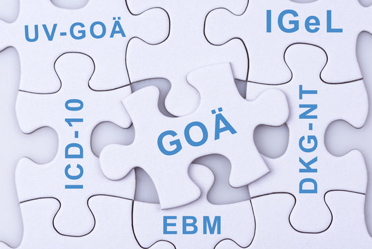 Puzzle Teile mit Schlagworten zur Abrechnung von GO&Auml; EBM ICD-10 IGEL Leistungen