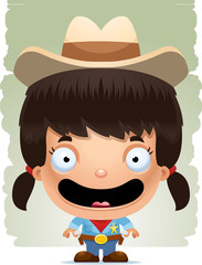Cartoon Girl Cowboy Smiling