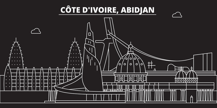 Abidjan silhouette skyline. Cote dIvoire - Abidjan vector city, ivorian linear architecture, buildings. Abidjan travel illustration, outline landmarks. Cote dIvoire flat icon, ivorian line design