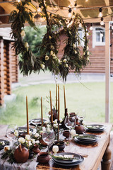  decorated festive table without food