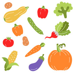 Vegetables colorful food vector set