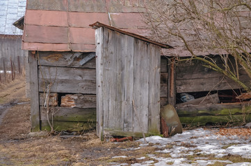 Old wooden privy in a small village in Masovian Voivodeship of Poland © Fotokon