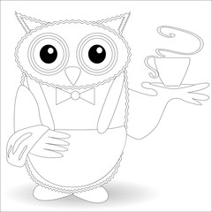 Coloring book for adult and older children. Coloring page with cute owl and flowers. Outline drawing in zentangle style