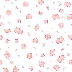 A cherry tree branch in bloom. Spring motif. Seamless pattern. Spring Bloom. Isolated on white. Garden background. Japanese sakura tree.