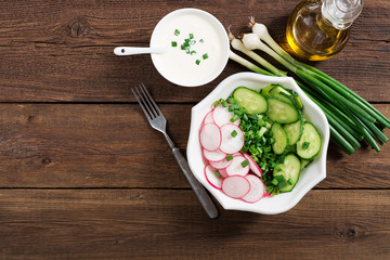 Fresh organic radish salad. top view.