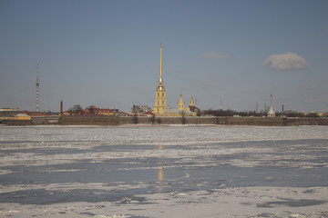 The Winter River Neva. View of the Peter and Paul Fortress, St. Petersburg