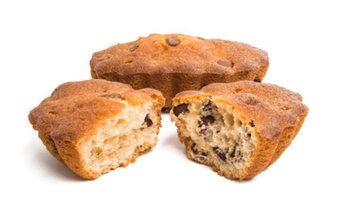 cupcake with chocolate drops isolated