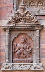 Nepalese wooden carving at the palace in Patan, Nepal