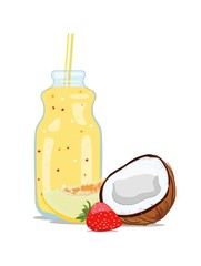 Fruit smoothie in glass jar. Vector illustration