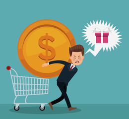 Businessman shopping holding coin in back vector illustration graphic design