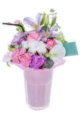 Fresh, lush bouquet of colorful flowers, isolated on white background