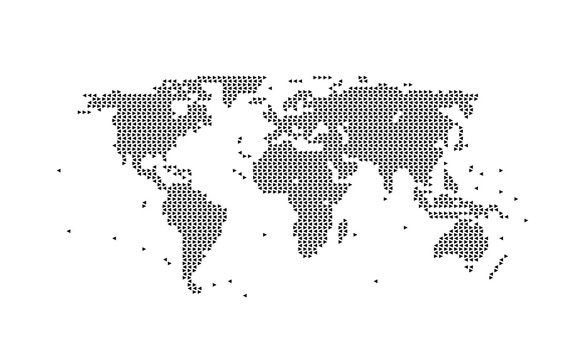 World map geometric BLACK, assembled from triangles. Vector illustration on WHITE background