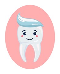 Icon healthy white tooth with toothpaste. Vector illustration