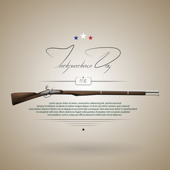 The US independence day. Background on independence day. The 4th of July. Background with a musket. Lettering-independence day.