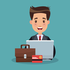 Businessman with laptop and credit card vector illustration graphic design