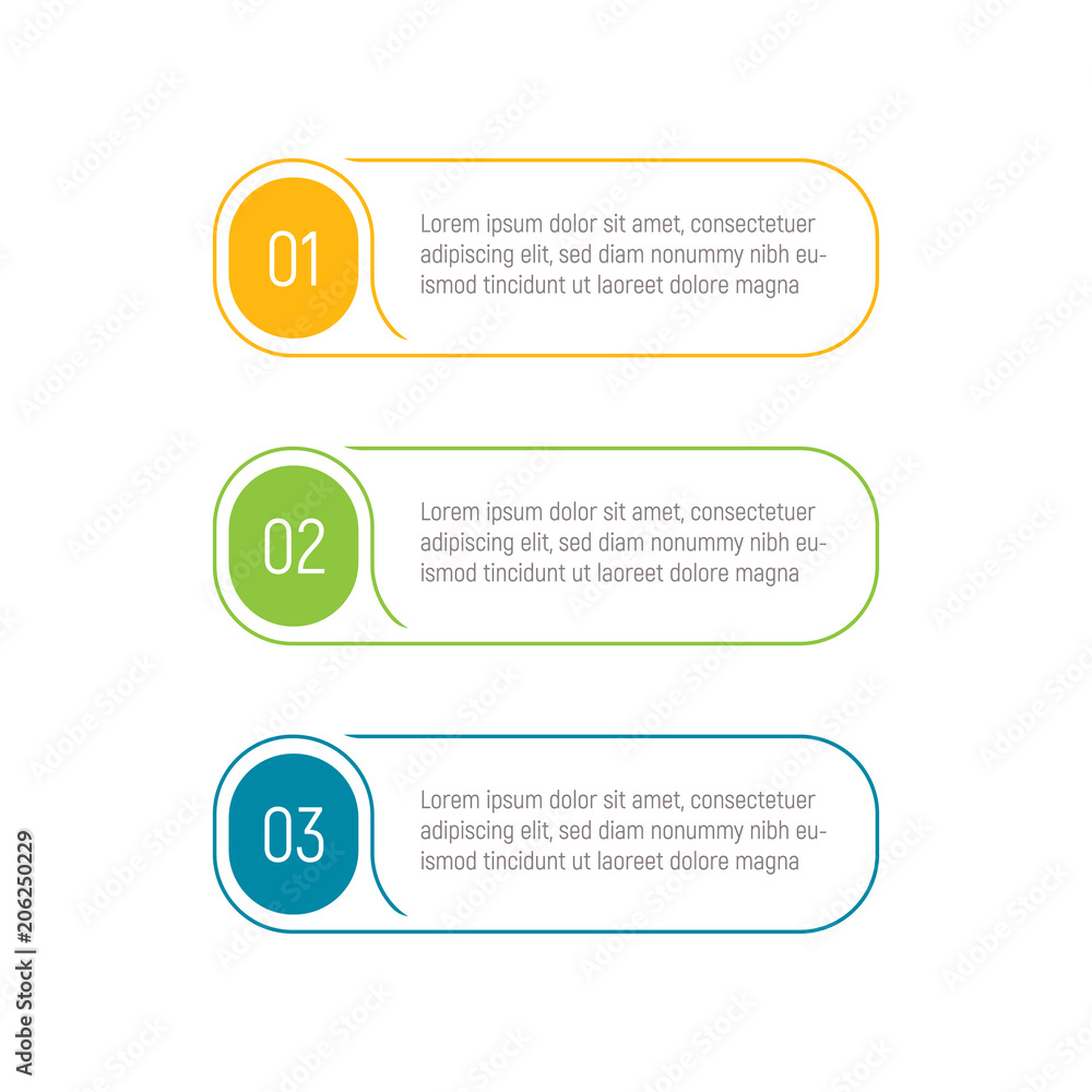 Aufkleber three steps, infographic elements, step button, vector illustration, web template. app interface ele