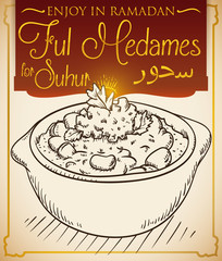 Delicious Ful Medames in Hand Drawn Style for Ramadan Celebration, Vector Illustration