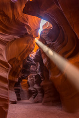 Upper Antelope Slot Canyon showing a light beam into the canyon.