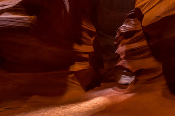 Upper Antelope Slot Canyon showing a light beam into the canyon.