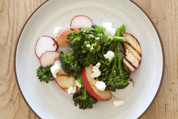 Grilled Broccolini and Peach Salad with Goat Cheese