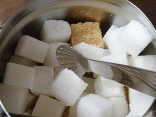 Pieces of sugar in a sugar bowl
