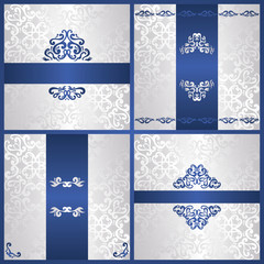 Set of templates for cards, invitations, posters, banners and other. Blue and silver design for your decoration