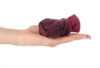 Socks in hands on a white background isolation