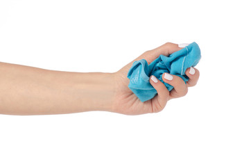 Socks in hands on a white background isolation