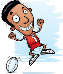 Cartoon Black Rugby Player Jumping