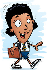 Cartoon Black Woman Student Walking