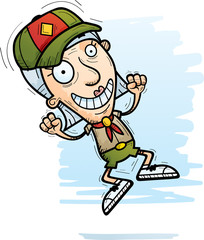 Cartoon Senior Citizen Scout Jumping