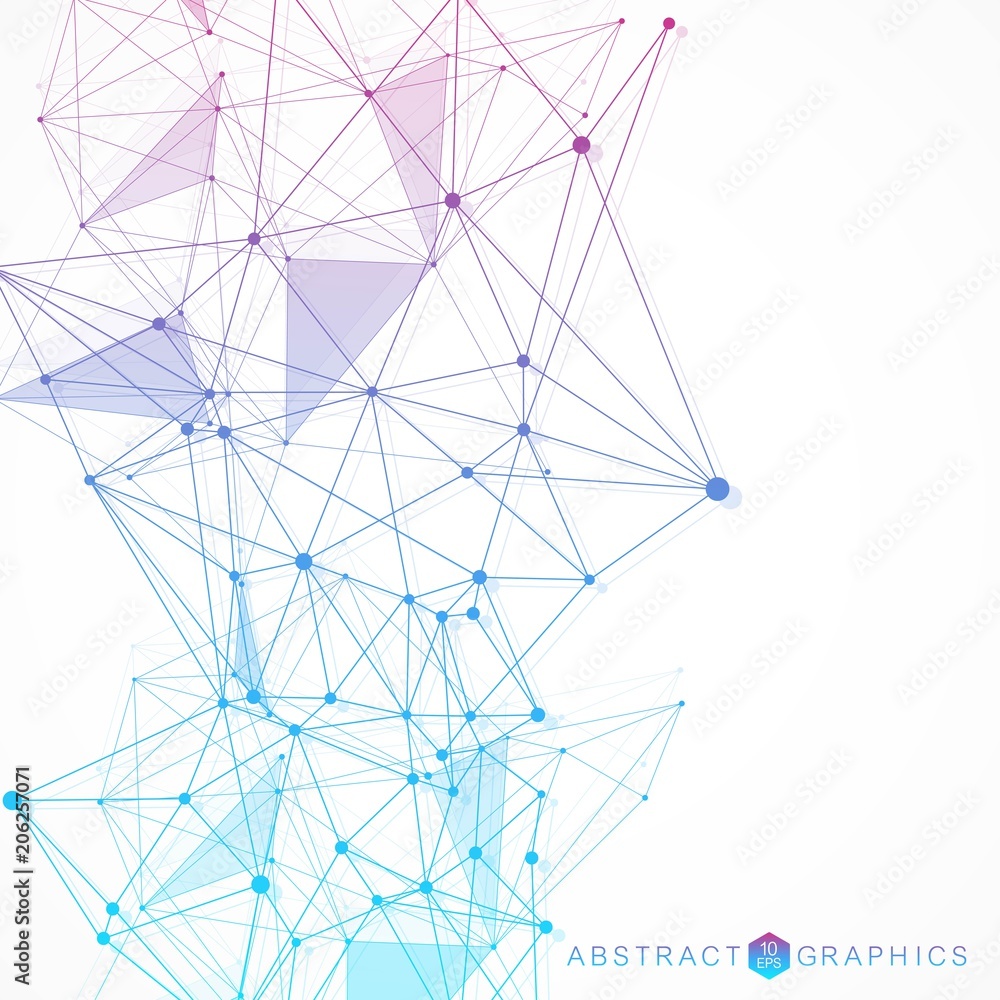 Poster geometric abstract background with connected line and dots. structure molecule and communication. sc