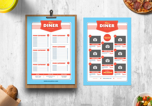 Blue and Red Diner Menu Layout