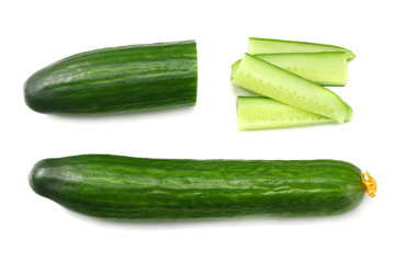 fresh cucumber slices isolated on white background. top view