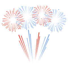 Red and blue exploding fireworks with stars. Vector illustration
