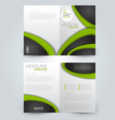 Fold brochure template. Flyer background design. Magazine cover, business report, advertisement pamphlet. Black and green color.