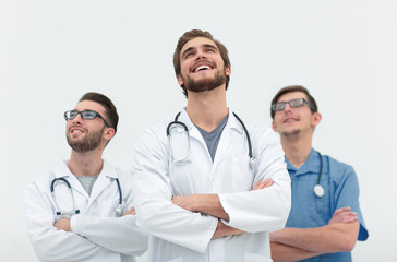 Fototapeta premium smiling medical team looking at copy space