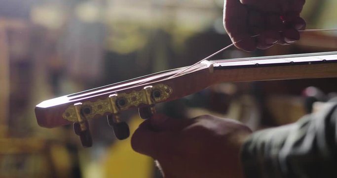In his laboratory, a liutist builds high quality guitars for musicians, working fine wood. Concept of: music, tradition, ancient crafts.