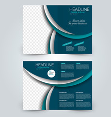 Fold brochure template. Flyer background design. Magazine or book cover, business report, advertisement pamphlet. Blue color.