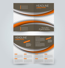 Fold brochure template. Flyer background design. Magazine or book cover, business report, advertisement pamphlet. Brown and orange color. Vector illustration.