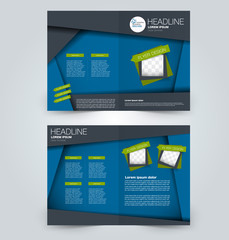 Fold brochure template. Flyer background design. Magazine or book cover, business report, advertisement pamphlet. Blue and green color.