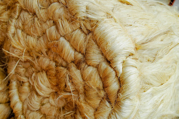 Close up of selective focus of round hay bale on blurred background
