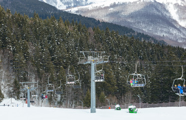 Cable car at a ski resort.