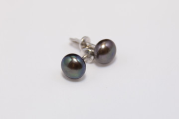 silver earrings with black pearls