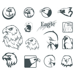 Fototapeta premium zestaw orłów. Logo orła bielika. Rysunek dzikich ptaków. Głowa orła. Grafiki wektorowe do projektowania.