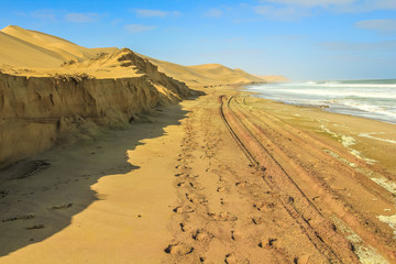 Dunes of Sandwich Harbour, Walvis Bay, is a part of the Namib Naukluft Park Namibia. Wild and remote area accessible only by off-road.