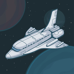Space shuttle. Hand drawn spaceship. Space travel through the Galaxy. Vector graphics to design.