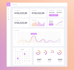 Infographic dashboard template with flat design graphs and charts. Information Graphics UI elements for web and mobile application