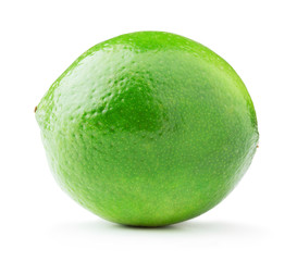 single ripe lime isolated on white background
