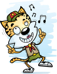 Cartoon Female Bobcat Scout Dancing